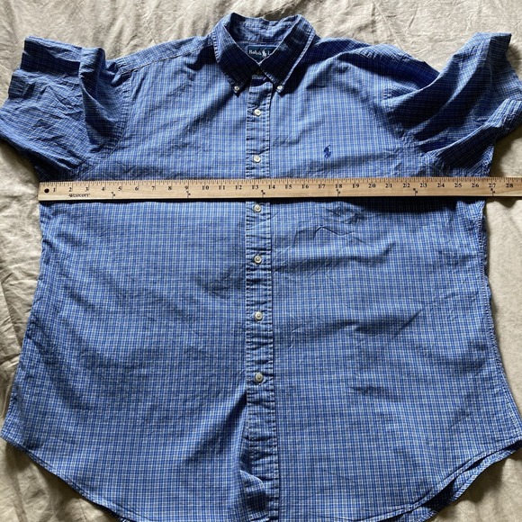 Polo Ralph Lauren Men XL Classic Fit SS  Button Down Plaid Cornflower Blue Prep - Picture 8 of 12
